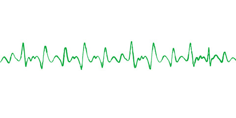 A medical pulse line forming a heart shape on a green grass vector background