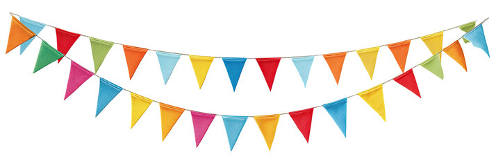 Colorful triangular pennants strung in a double row