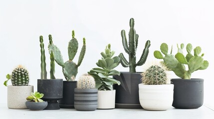 Cactus Potted Plant on a White Background Table – a minimalist and refreshing visual. The clean white setting highlights the natural charm of the cactus, creating a calming and stylish composition.