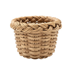 woven basket mini piece, small handmade natural fiber basket with detailed weaving texture, miniature rustic decor isolated on transparent background PNG