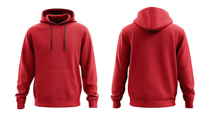 Red hoodie mockup, front and back views