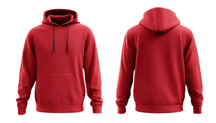 Red hoodie mockup, front and back views