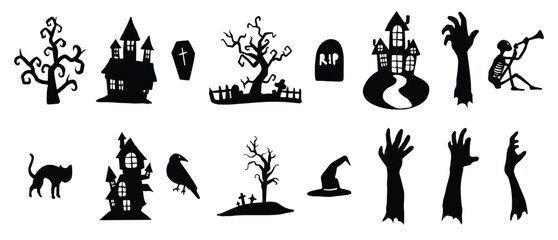 halloween silhouette element bundle vector illustration