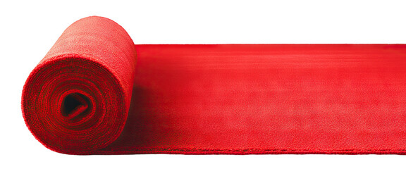Red carpet unrolling, isolated on transparent cutout background
