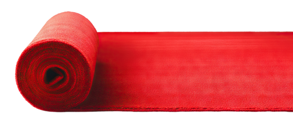 Red carpet unrolling, isolated on transparent cutout background