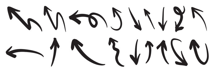 hand drawn arrow icon set isolated on white background vector illustration