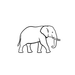 Fototapeta premium Illustration of an elephant walking, side view, black and white.
