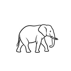 Obraz premium A simple black and white line drawing of an elephant walking from left to right.