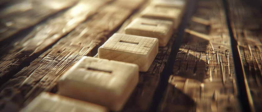Wooden Coin Banks Arranged in a Row on a Rustic Wooden Surface under Sunlight
