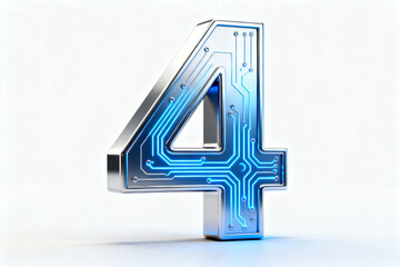 3D-rendered number four with glowing blue circuitry design
