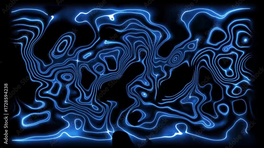 Poster blue neon glowing lines animation abstract background seamless loop visual effects 4k hd. abstract b