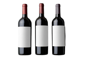 Three red wine bottles with blank white labels