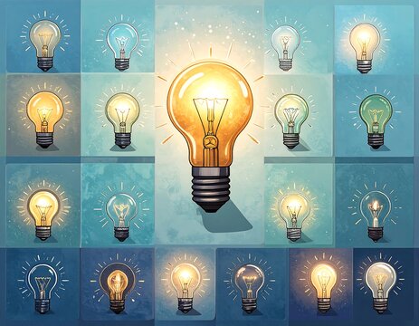 Collection of light bulbs, various tones