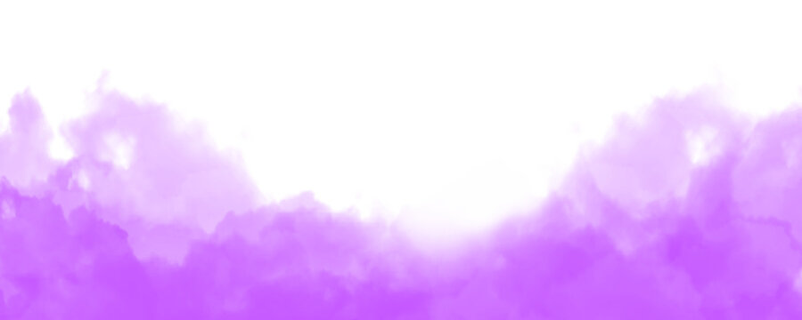 Neon purple dust smoke cloud overlay isolated on transparent and white background. Neon violet purple smog and dust explosion rising. Design elements for Compositing, cutout