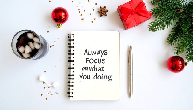 Festive workspace with motivational message