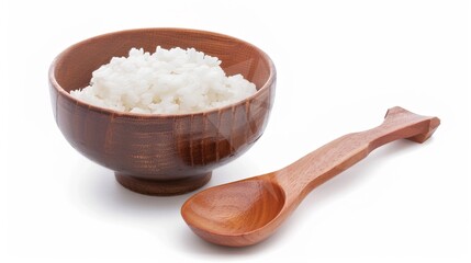 Rice, Wooden Spoon, and Bowl – a warm and rustic composition. The natural textures and earthy tones create a cozy, homey kitchen atmosphere.