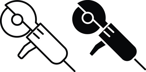 Angle Grinder Icon Set Representing Electric Power Cutting and Grinding Tools and Vector Silhouette..eps