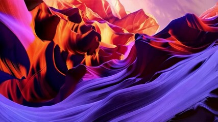 The wavy layers of red sandstone in the canyon, illuminated by the sun, contrast with the purple shadows. Suitable for articles on geology, travel, natural landscapes, and interior design.
