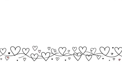 Romantic Valentine heart ribbon banner, vertical divider with red line design, isolated on white.