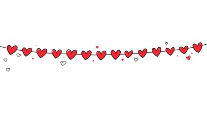 Romantic Valentine heart ribbon banner, vertical divider with red line design, isolated on white.