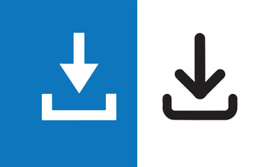 Split Screen Download Icons: White Down Arrow On Blue And Gray On White Background