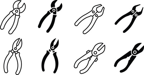 Professional Pliers and Cutting Tool Icon Set for Workshop and Repair Projects and Vector Silhouette..eps