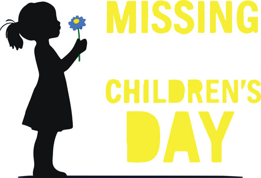 Missing Children’s Day illustration with child silhouette holding flower and bold yellow text — awareness and hope design