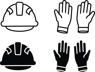 Obraz premium Safety Helmet and Protective Gloves Icon Set for Industrial Work Environments and Vector Silhouette..eps