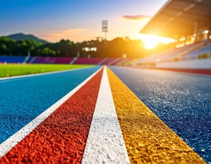 Colorful running track at sunset