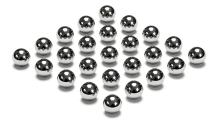 Row of Silver Balls Arranged in a Diamond Shape for Abstract Concept