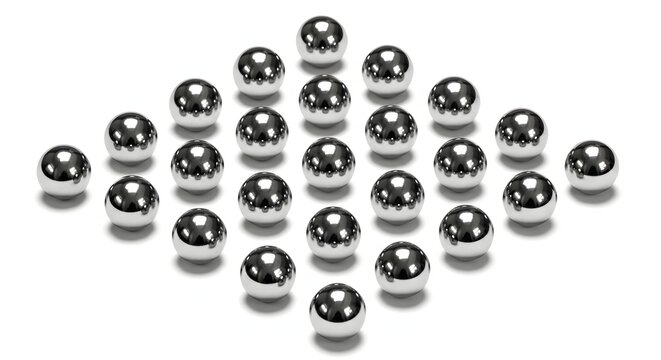 Row of Silver Balls Arranged in a Diamond Shape for Abstract Concept