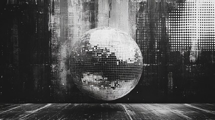 Vintage Disco Ball Collage with Dotted Photocopy Texture for Scrapbook or T-shirt Design