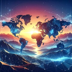 Global network sunrise view