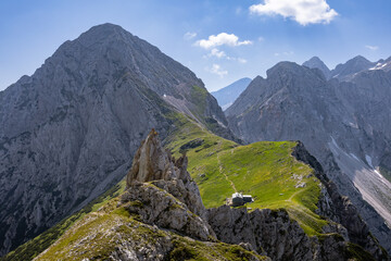 Picturesque mountain pass Kamniško sedlo in Kamnik Savinja Alps on a sunny summer afternoon, Slovenia