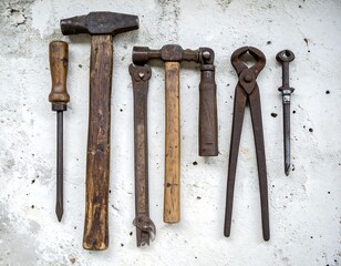 Assorted vintage tools on a textured surface