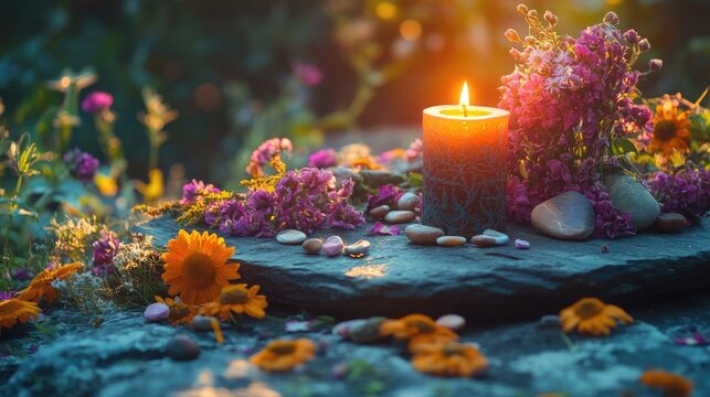 Vibrant Wiccan Altar for Spring Ostara Sabbat: Perfect for Holistic Workshops and Spiritual Blogs