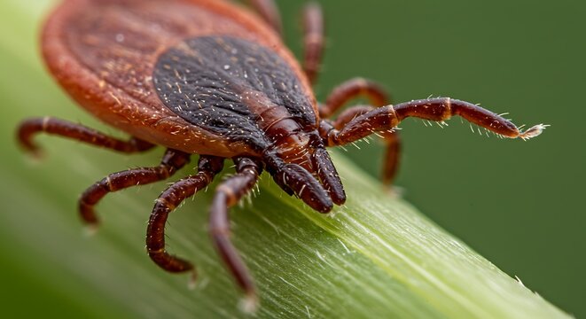 Closeup tick on plant stem
