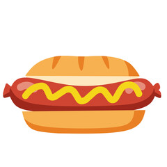 Hot Dog with Mustard Flat Design Illustration