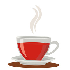 Hot Drink in Glass Cup with Steam on Saucer