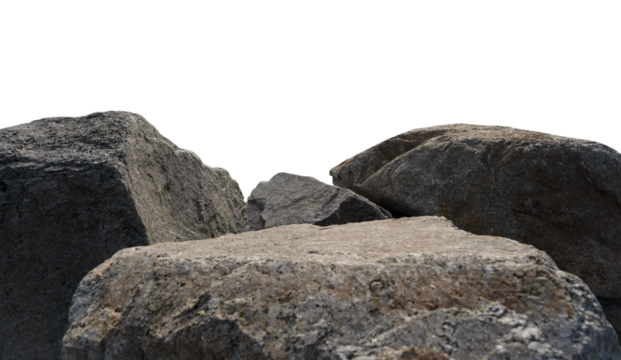 Natural large rocks isolated on white background, perfect for nature, landscape design, construction, and geological themes in creative design, 3D modeling, or web applications