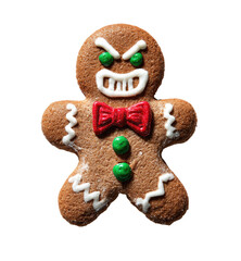 An angry gingerbread man cookie