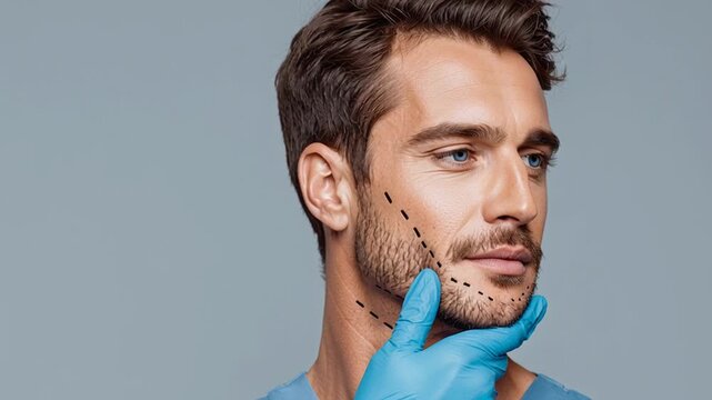 4k video of an example for perfect plastic surgery proportions for jawline surgery and implant.