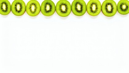 Luminous Green Kiwi Slices Aligned as a Fresh, Healthy Top Border on White