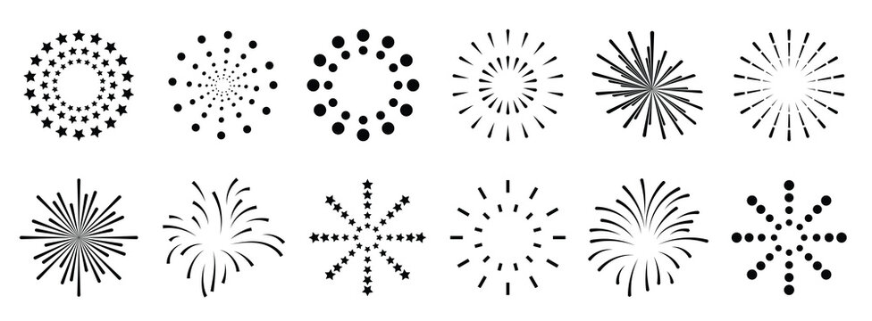 set of firework icon collection sparkler confetti fireworks vector illustration