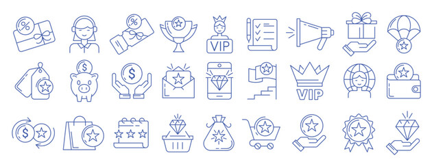 exclusive benefit icons loyalty program line icon set vector illustration