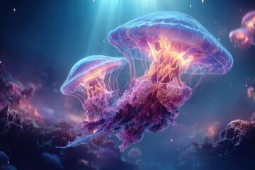 Naklejka premium Fantasy Jellyfish with Purple Glow