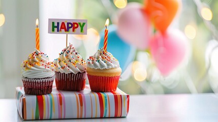 Delightful Birthday Gift Set: Fluffy Cupcakes, Tasty Cake + Vibrant Happy Birthday Card – Ideal Birthday Surprise