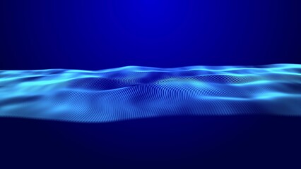 Waves transmit silent codes through a luminous matrix. Particles pulse with digital motion. 3D rendering. Seamless loop.