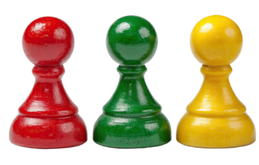Three colored game pieces