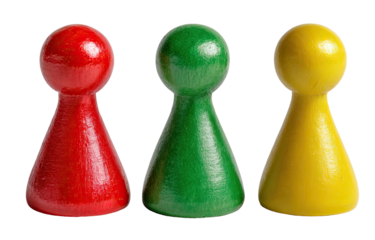 Three colored game pieces in a row